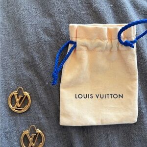 Louis Vuitton Gold Logo Louise PM Earrings with Cream Pouch